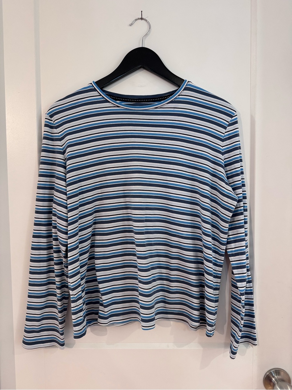 Striped Long Sleeve Crewneck Shirt in Blue & White
